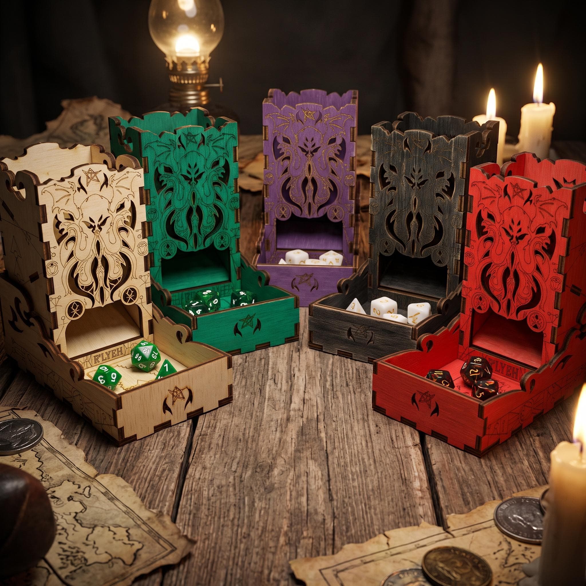 Cthulhu Dice Tower Tray | Laser-Engraved (Wood) | Arkham Horror DnD RPG Accessory | Gaming gift