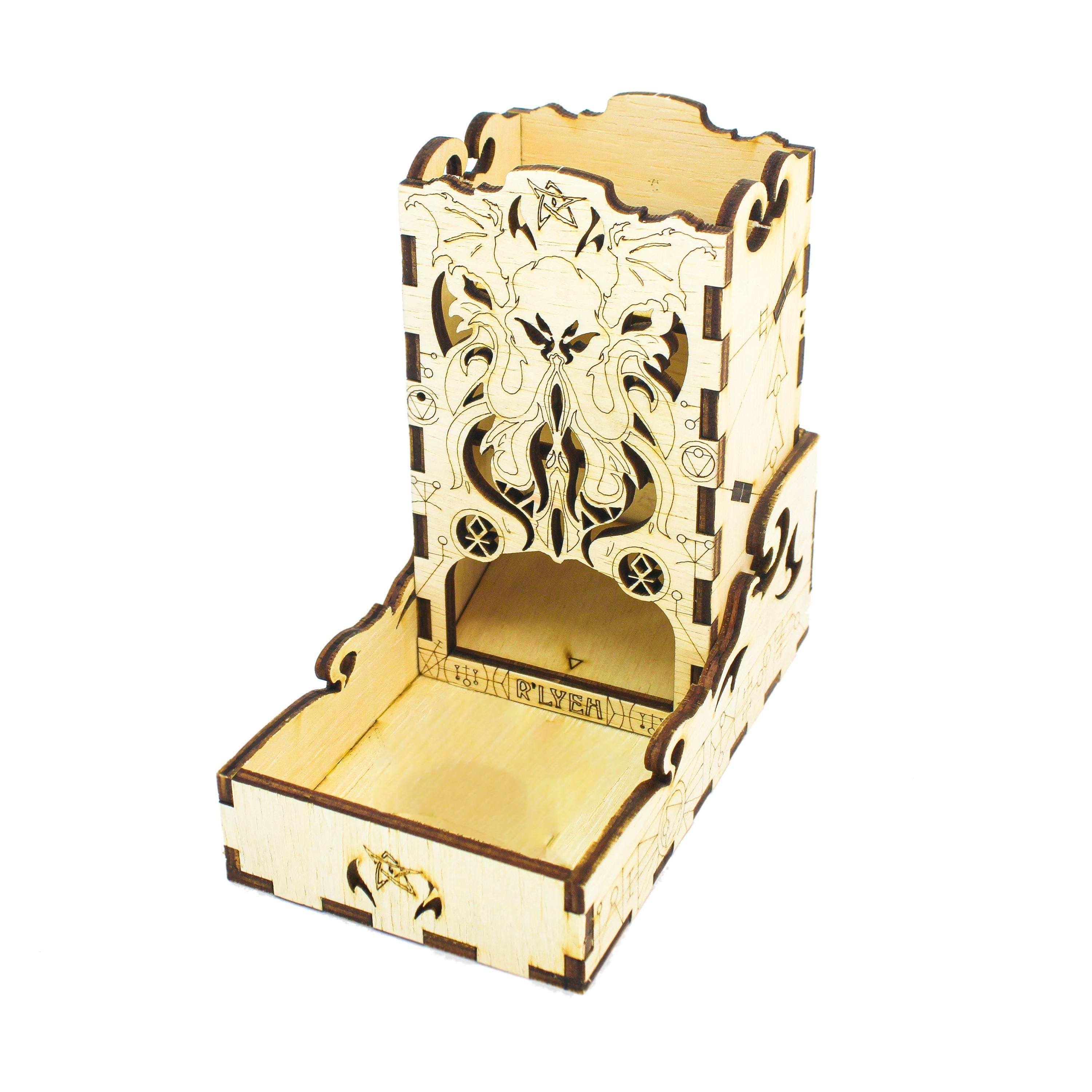 Cthulhu Dice Tower and Tray | Laser-Engraved (Wood) | Arkham Horror DnD RPG Accessory | Gaming gift Supporting Image 2